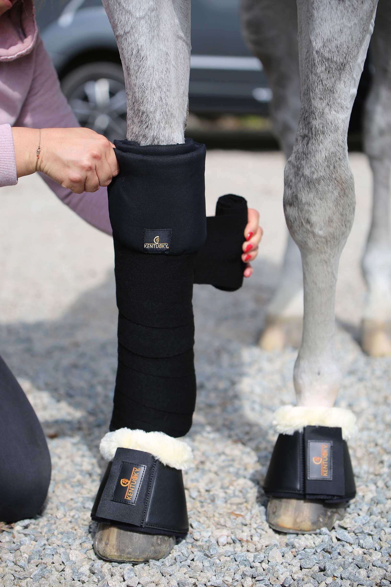 Kentucky Horsewear vatterte bandasjeunderlag, sett med 4 Leg Protection & Hoof Protection for Horses