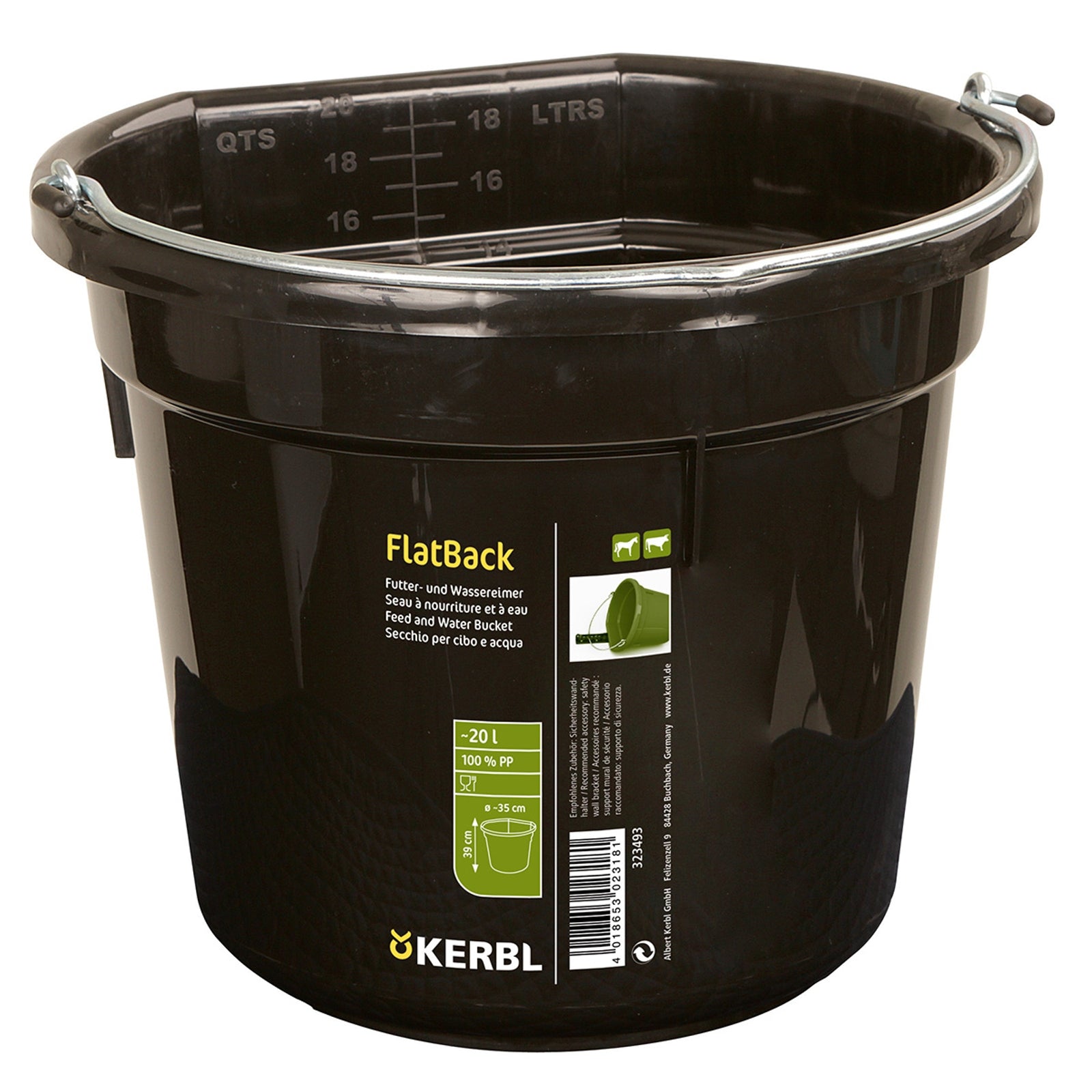 Kerbl FlatBack fôr- og vannbøtte, ca. 20 liter Vanning og fôring