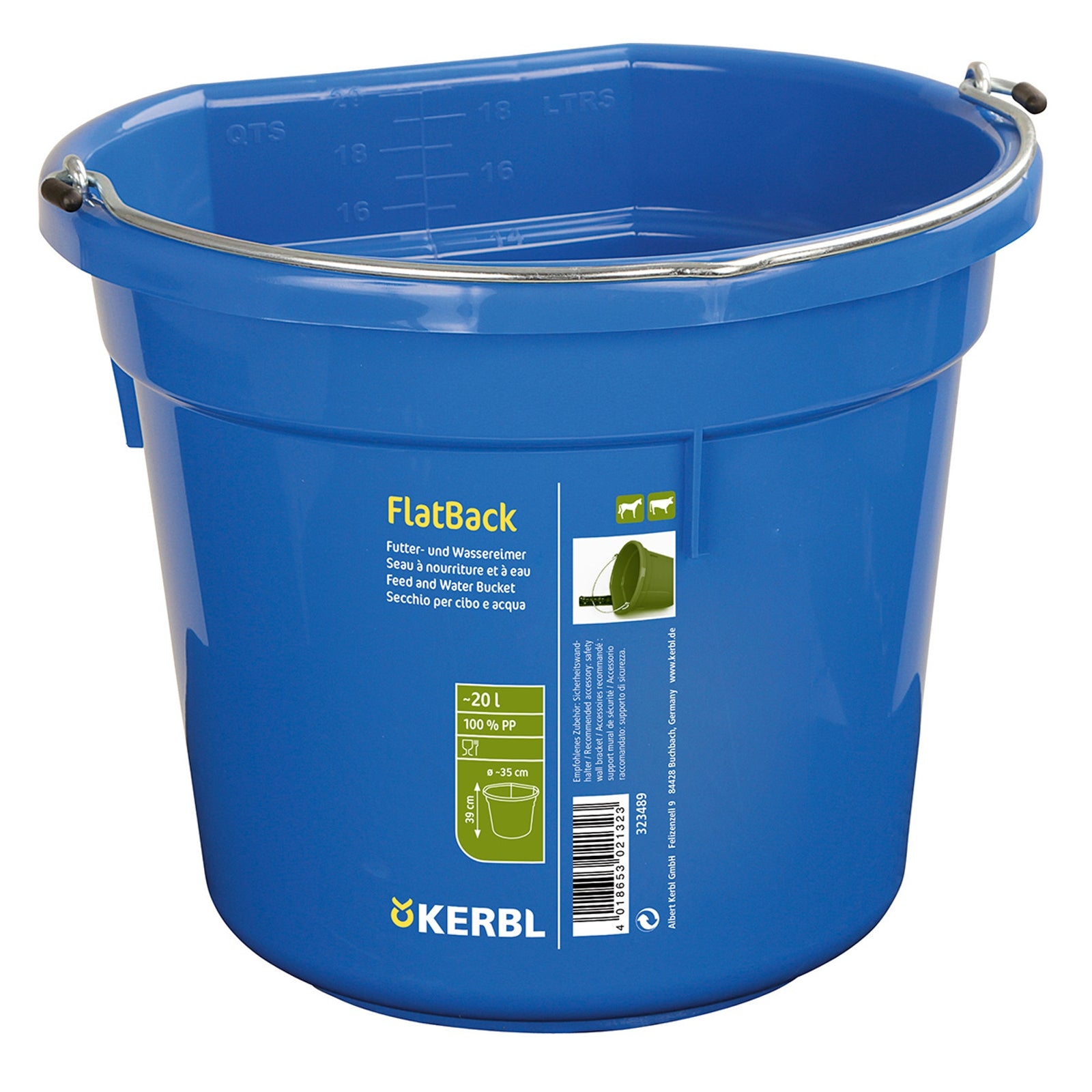 Kerbl FlatBack fôr- og vannbøtte, ca. 20 liter Vanning og fôring