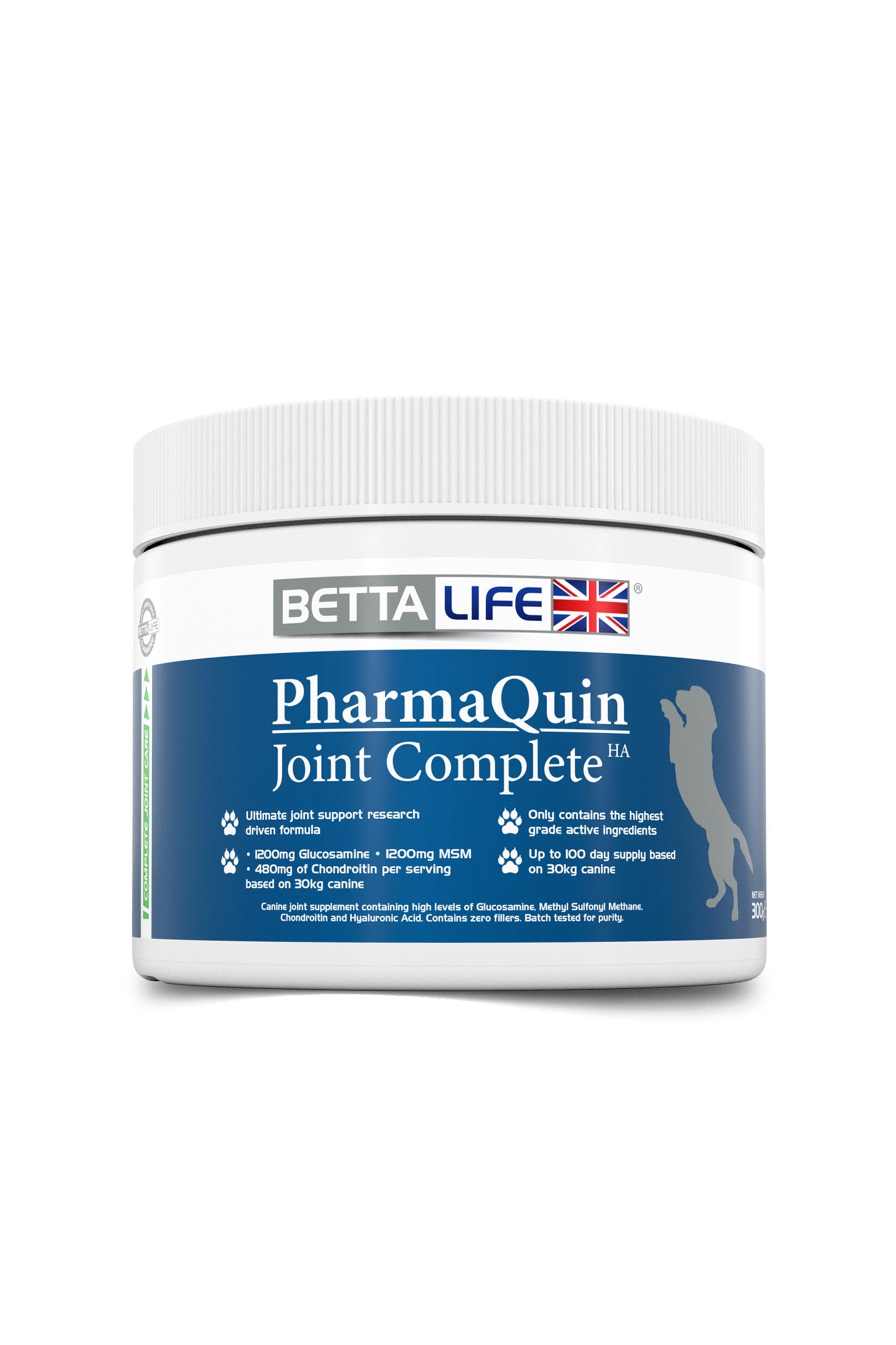 Betta Life PharmaQuin Joint Complete HA fôrtilskudd til hund, 300 gram Hundeutstyr
