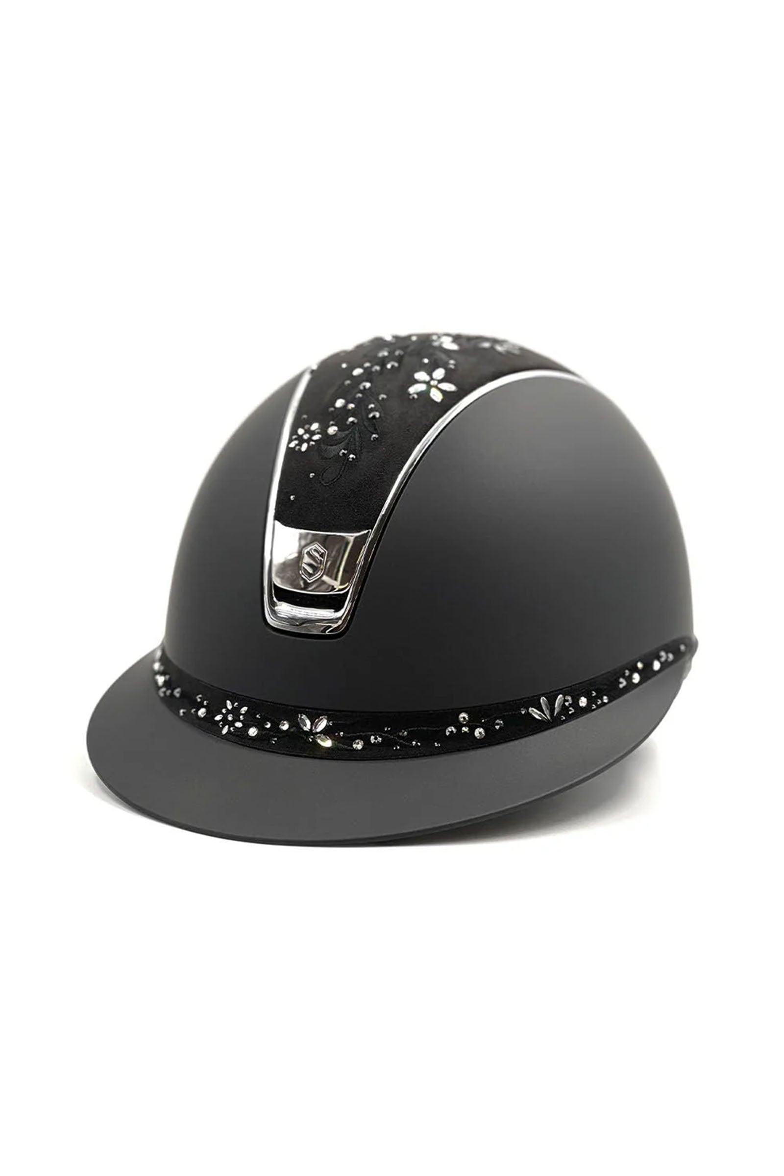 Samshield Miss Shield Shadowmatt med blomster Swarovski smykker, krom 2.0 Ridehjelm & sikkerhetsvest