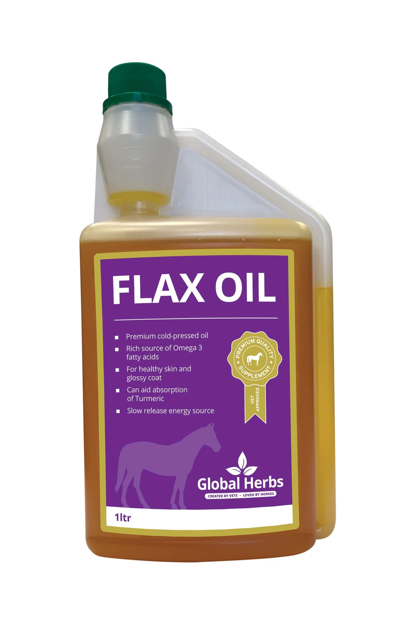 Global Herbs Flax Oil, 1 liter Horse Feed & Nutrition