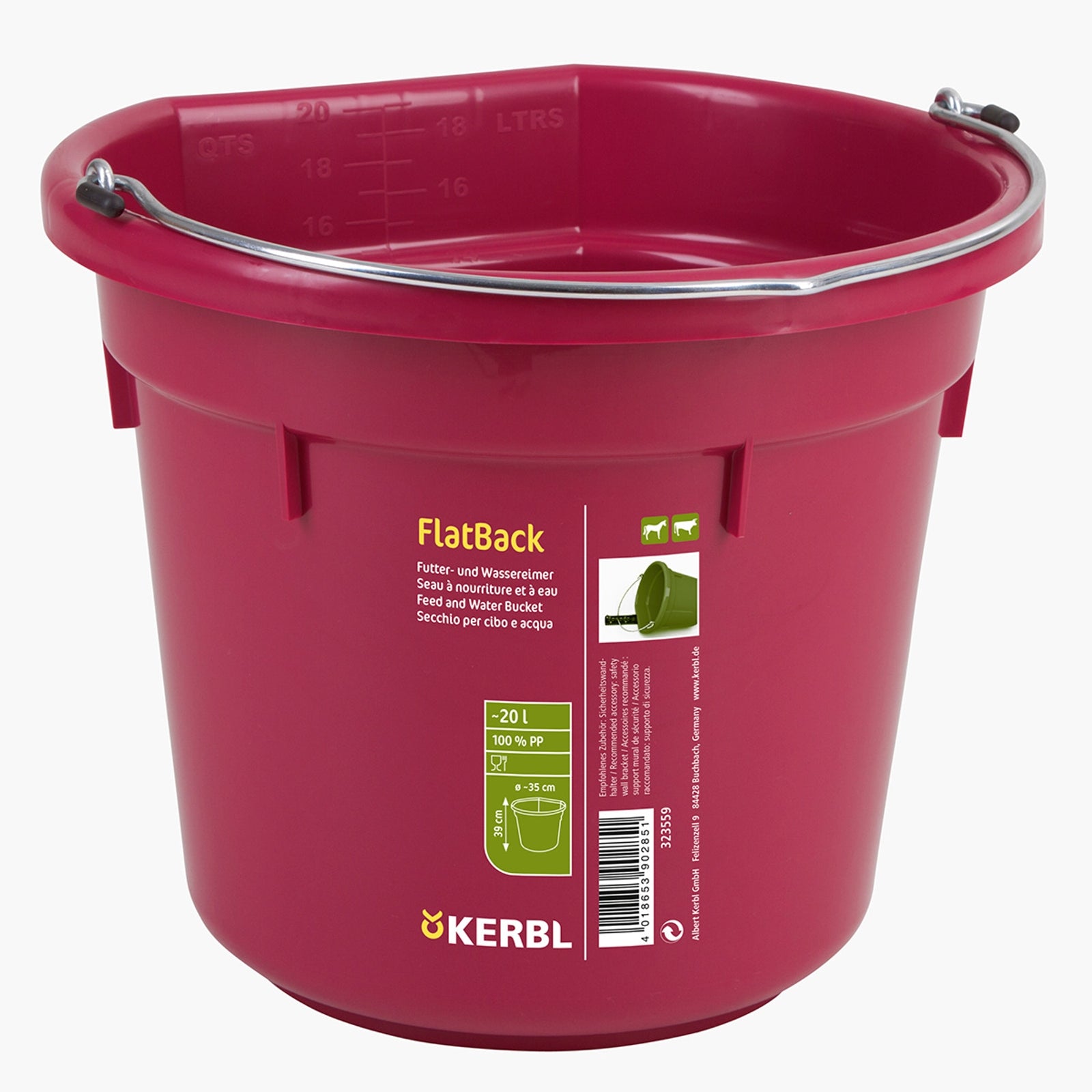 Kerbl Feed and water bucket FlatBack ca. 20L Horse Feeders & Waterers
