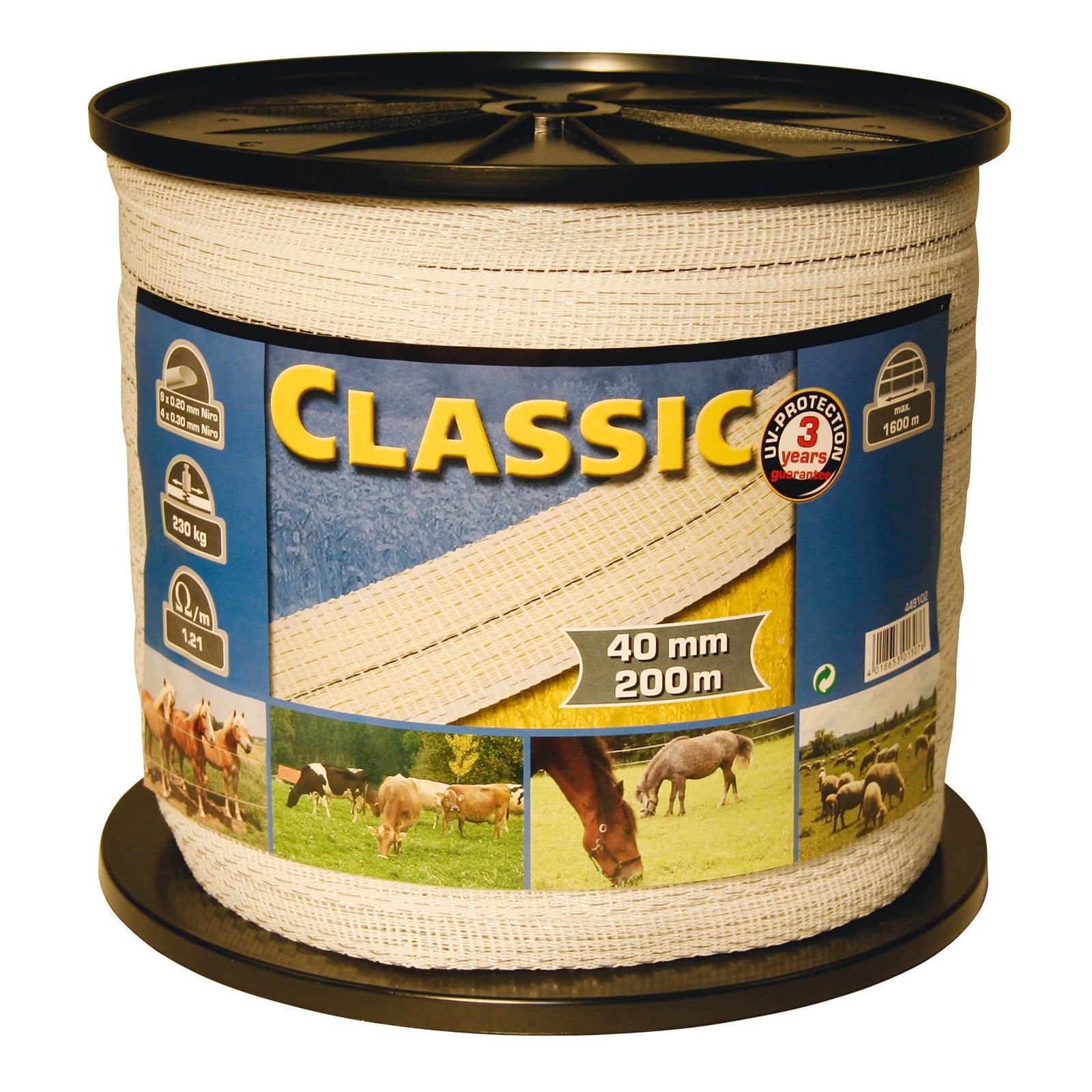 Farm Patrol klassisk strømbånd 200 m, 10 mm, 2x0,2+2x0,3 niro Elektrisk gjerdeutstyr
