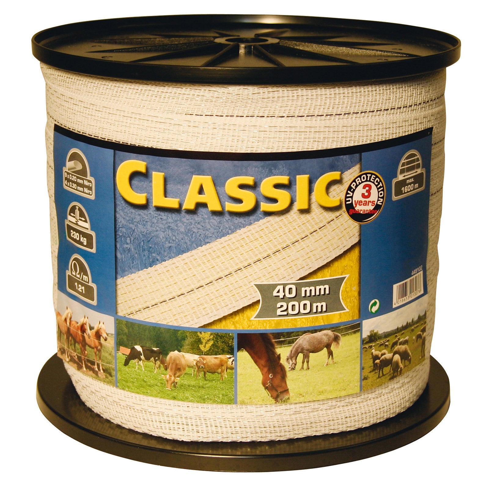 Kerbl klassisk strømbånd 200 m, 40 mm, 9x0,2+4x0,3 niro Elektrisk gjerdeutstyr