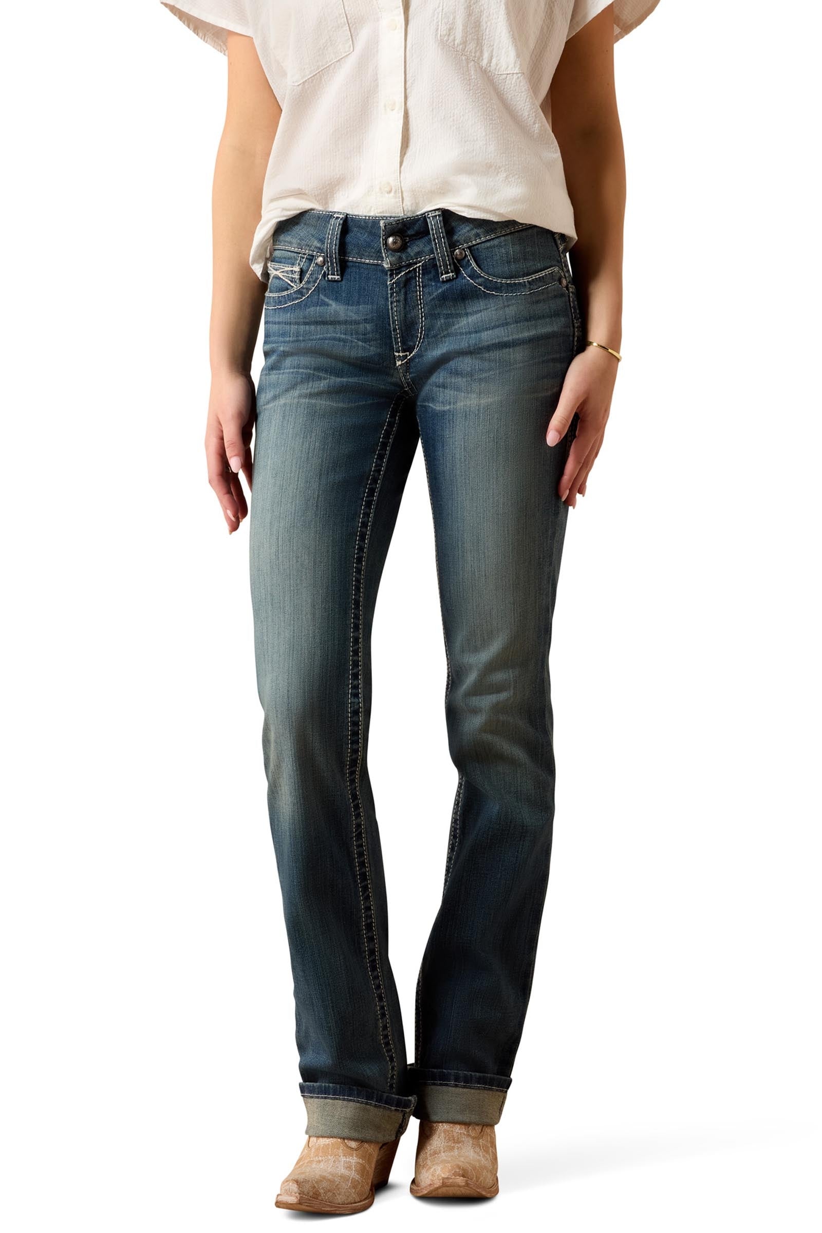 Ariat R.E.A.L. Mid Rise Stretch Icon Stackable Straight Leg Dame jeans med rett ben Womens Breeches