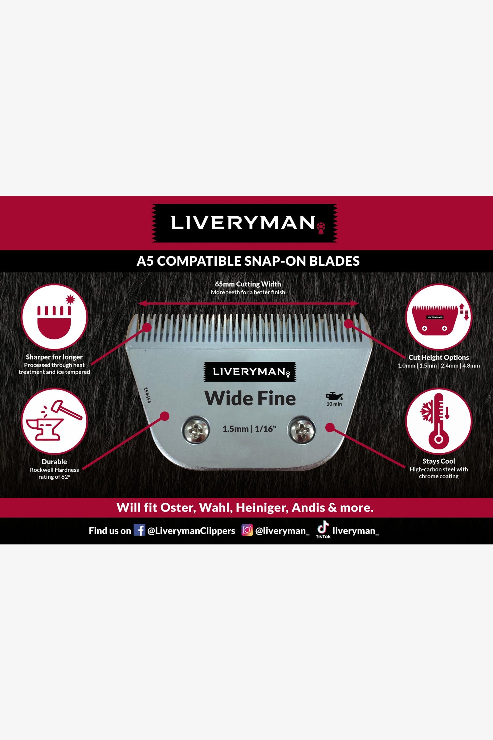 Liveryman A5 Blade Wide Fine, 1.0 mm Horse Clipping & Trimming Tools