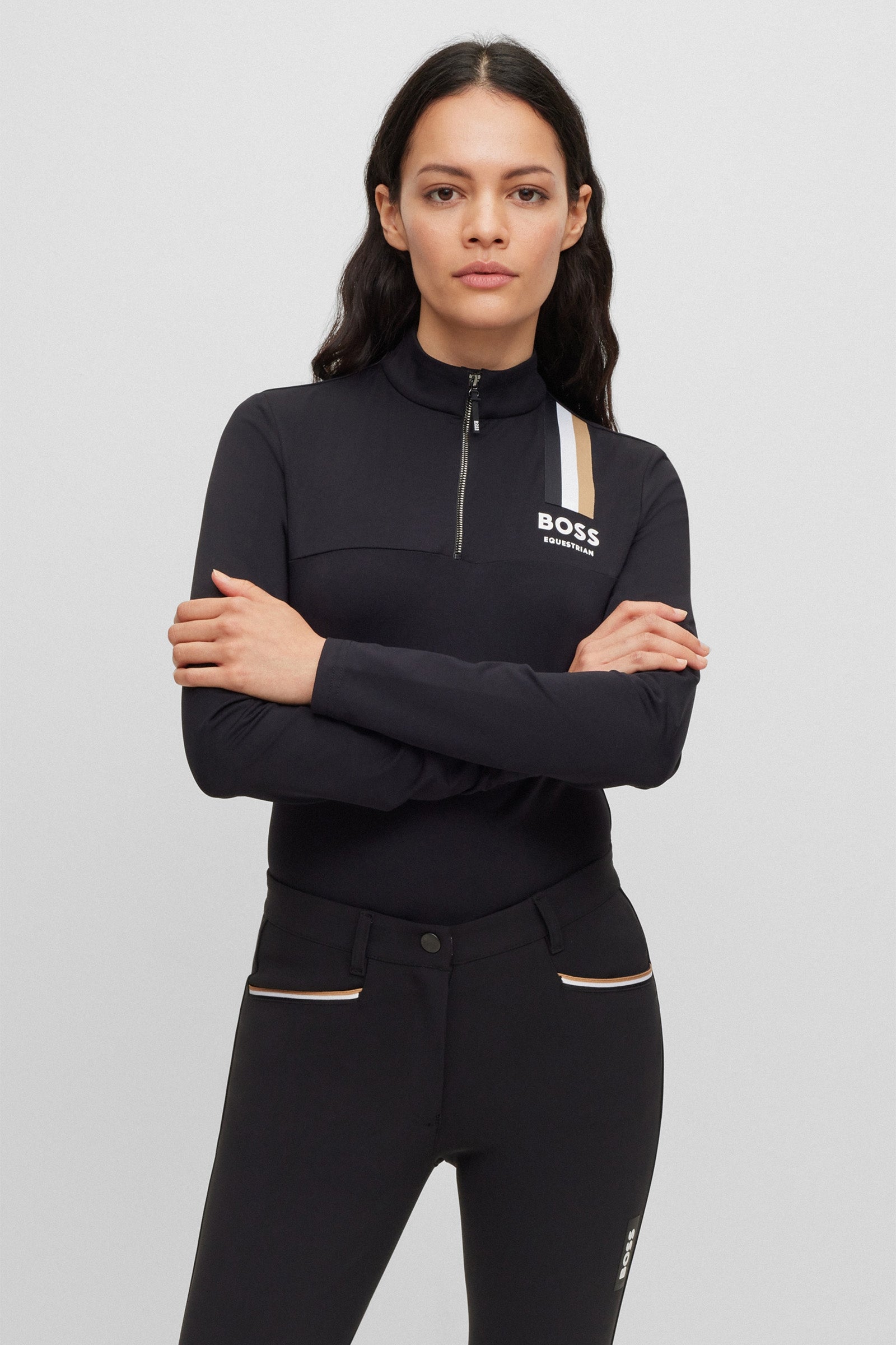 BOSS Equestrian Boss Lia Signature Stripe treningsskjorte for kvinner Rideklær til dame