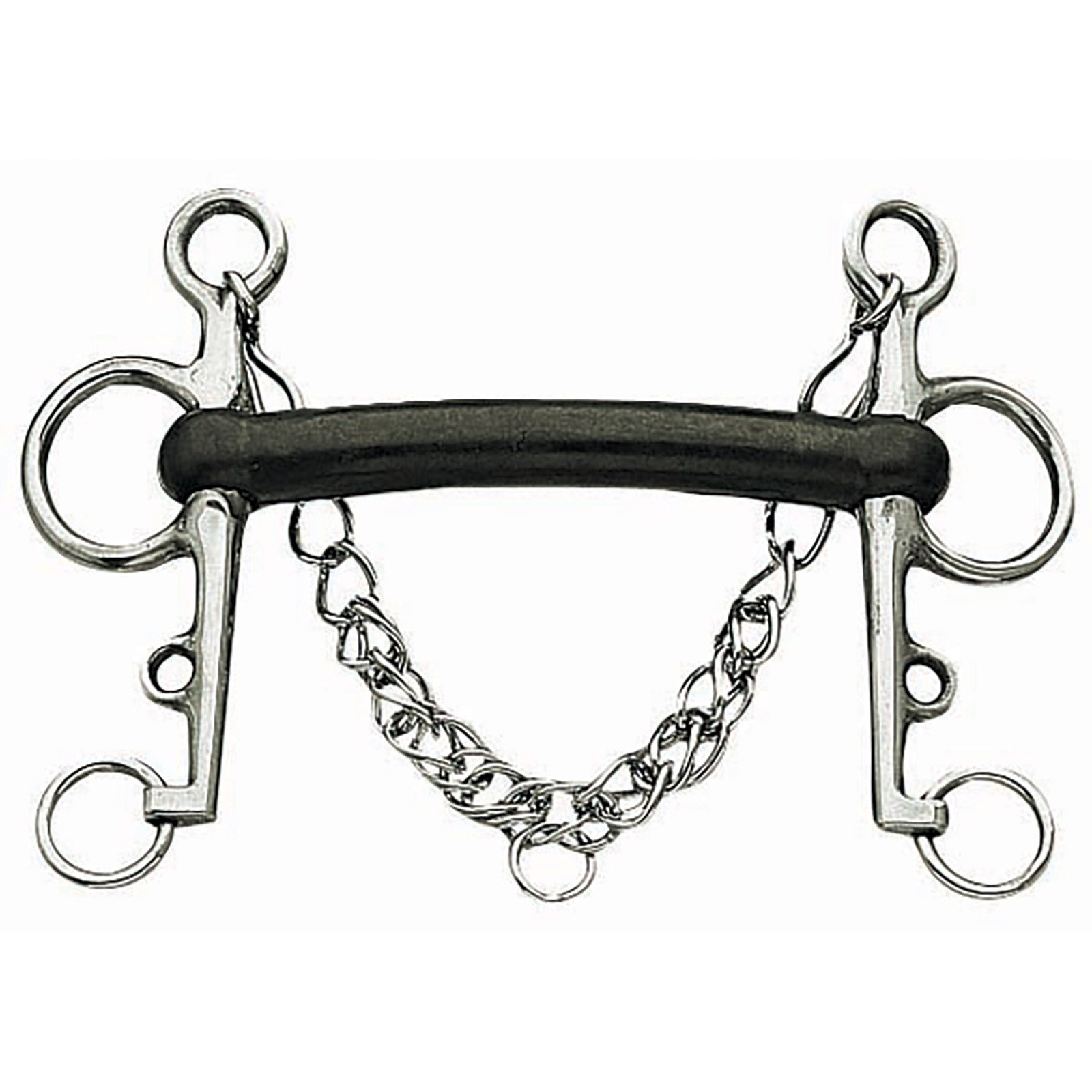 Korsteel pelham med hard gummi og rett munnstykke Bitt