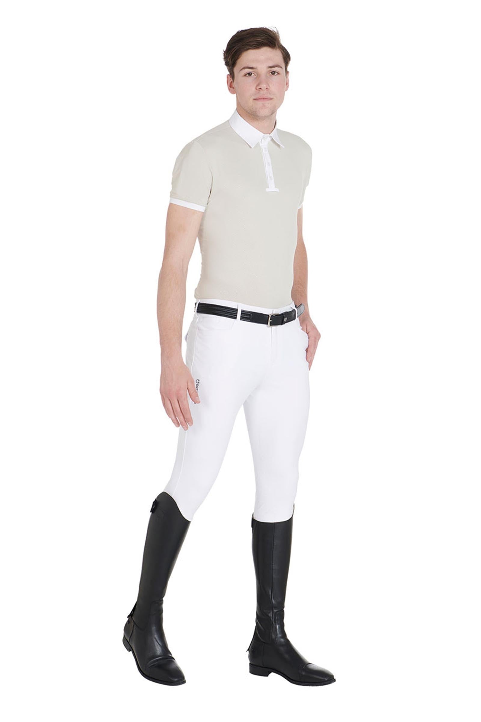 Equestro Men's Slim Fit Knee Grip Breeches With Logo Mens Riding Clothing