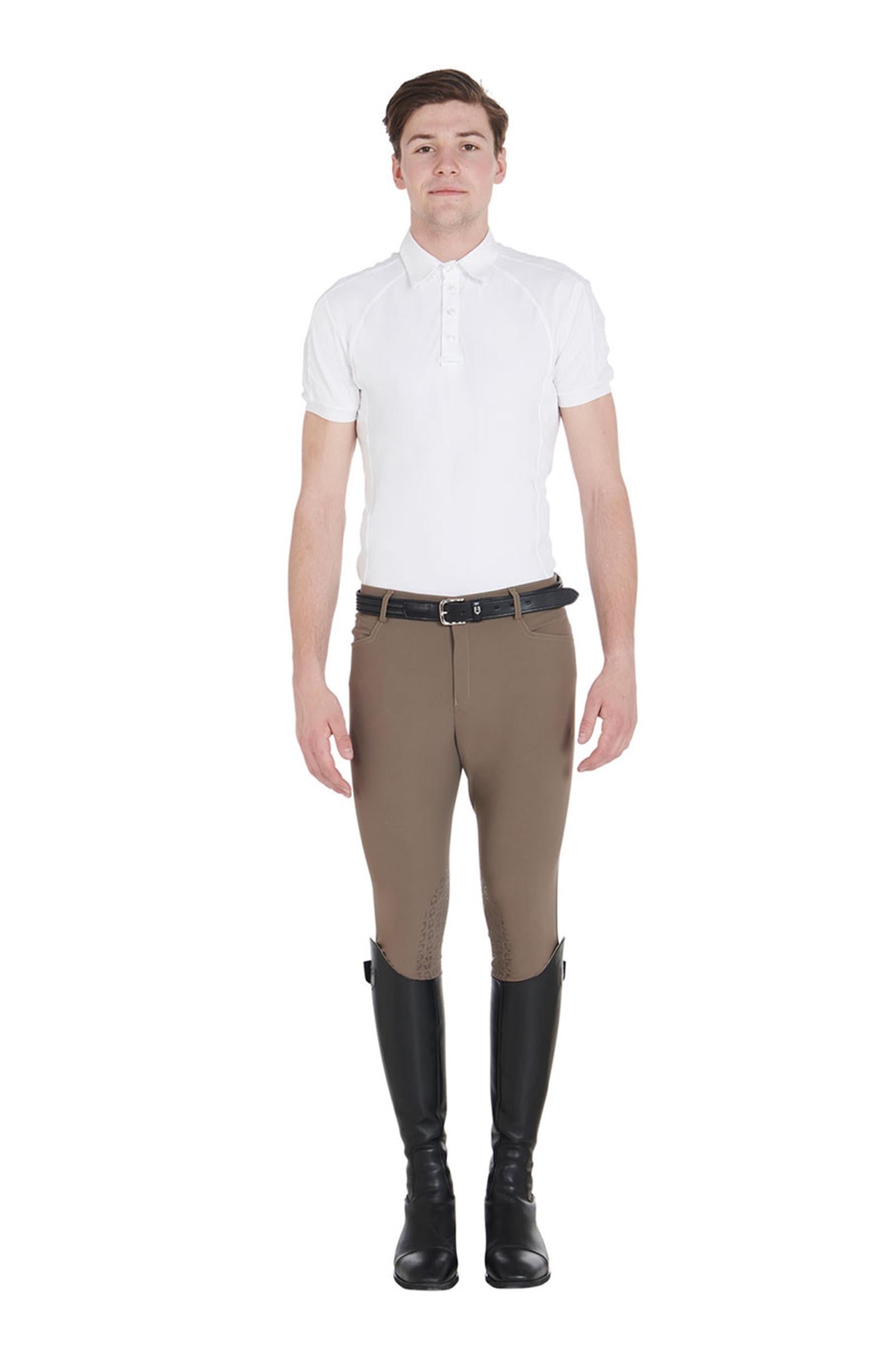 Equestro Men's Slim Fit Knee Grip Breeches With Logo Mens Riding Clothing