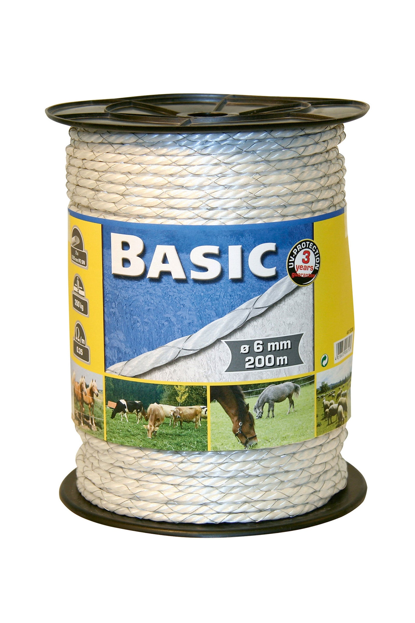 Farm Patrol basic strømtau 200 m, Ø 6 mm, hvit, 2x0,50 jern Elektrisk gjerdeutstyr